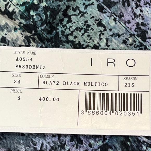 IRO DENIZ Blue Purple abstract DRESS NEW LUXURY A0554 Cotton Ruched Waist sz 34 - Picture 10 of 16